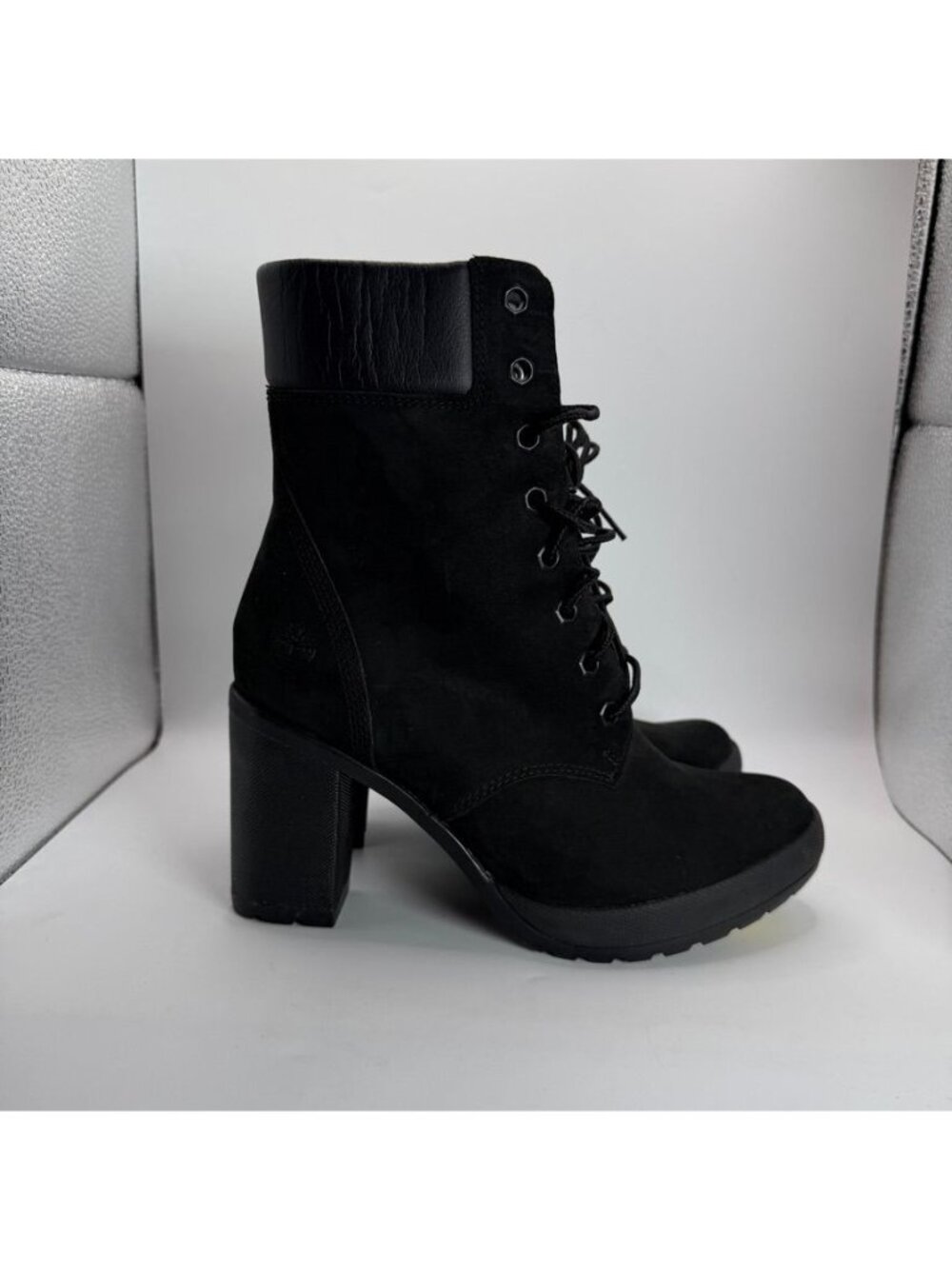 Timberland Allington Women Black Lace-Up Heeled Mid Boots Size 7.5 Suede Leather